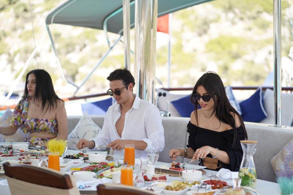 Turkish breakfast service on gulet Prenses Esila