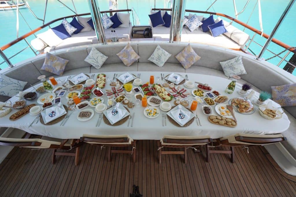 breakfast service on Prenses Esila yacht
